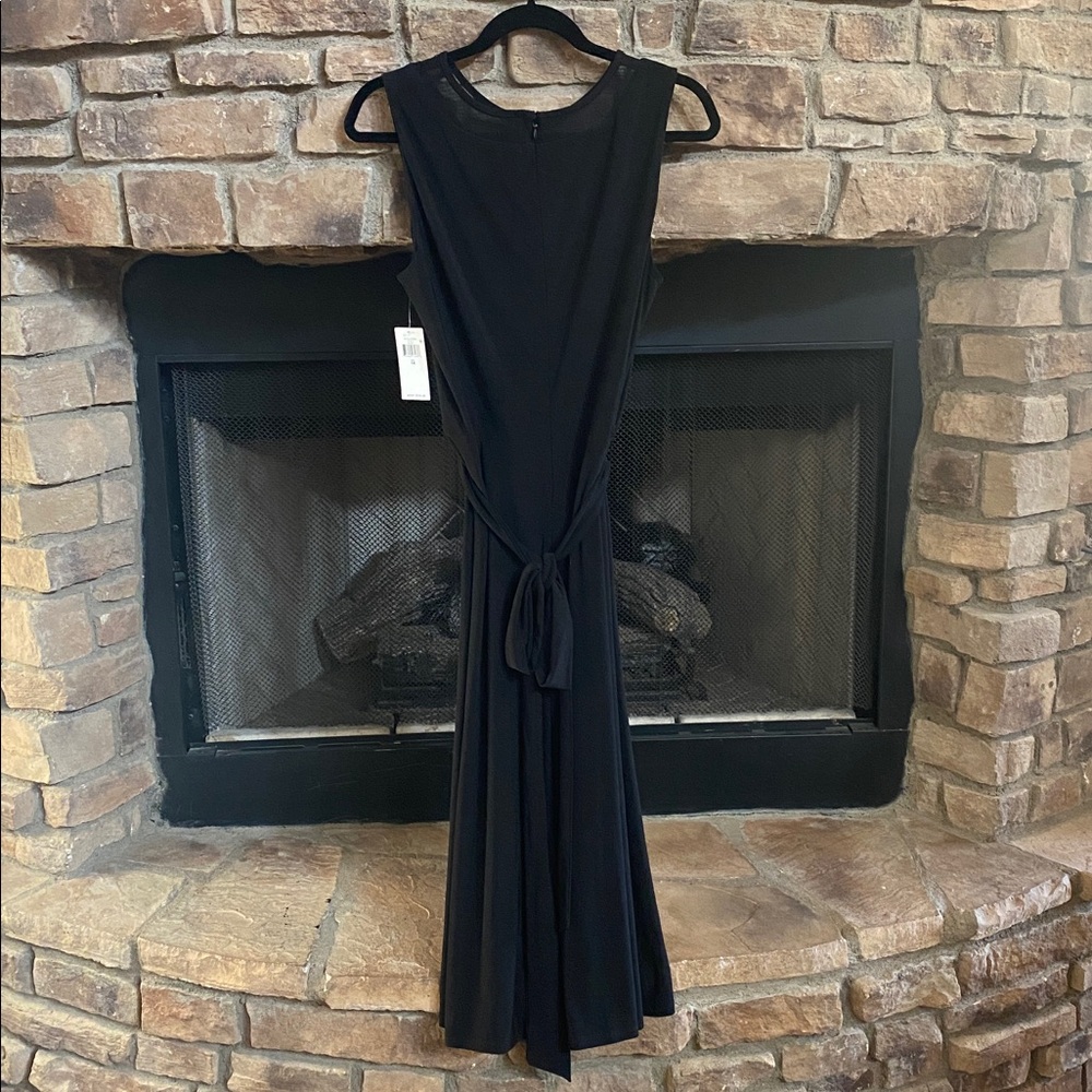 NWT Lauren Ralph Lauren Classic Black Dress with mesh draped neckline. Size 14 - Picture 7 of 13